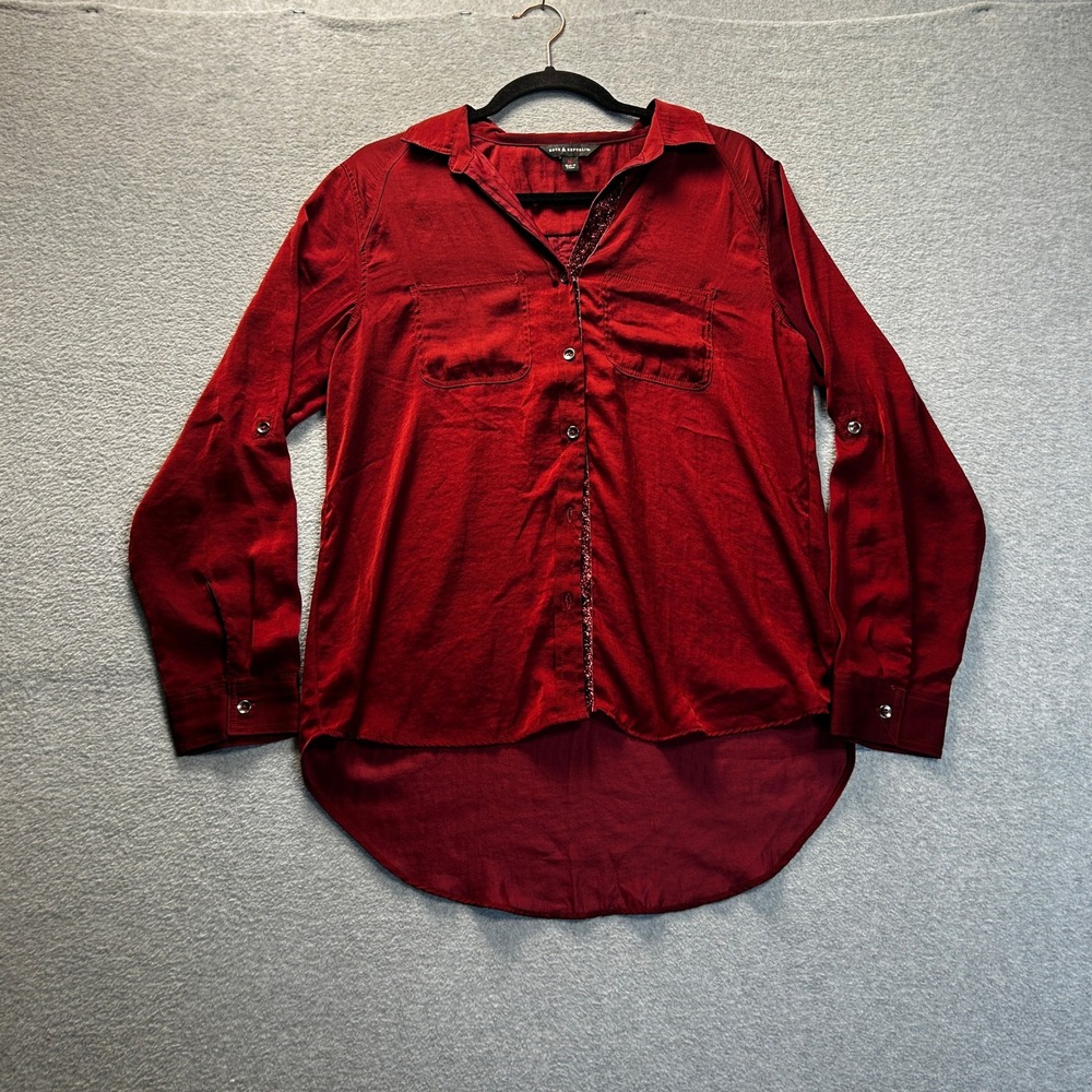 Long Sleeve Womens Medium Red‎ High Low Button Up Blouse Rock & Republic